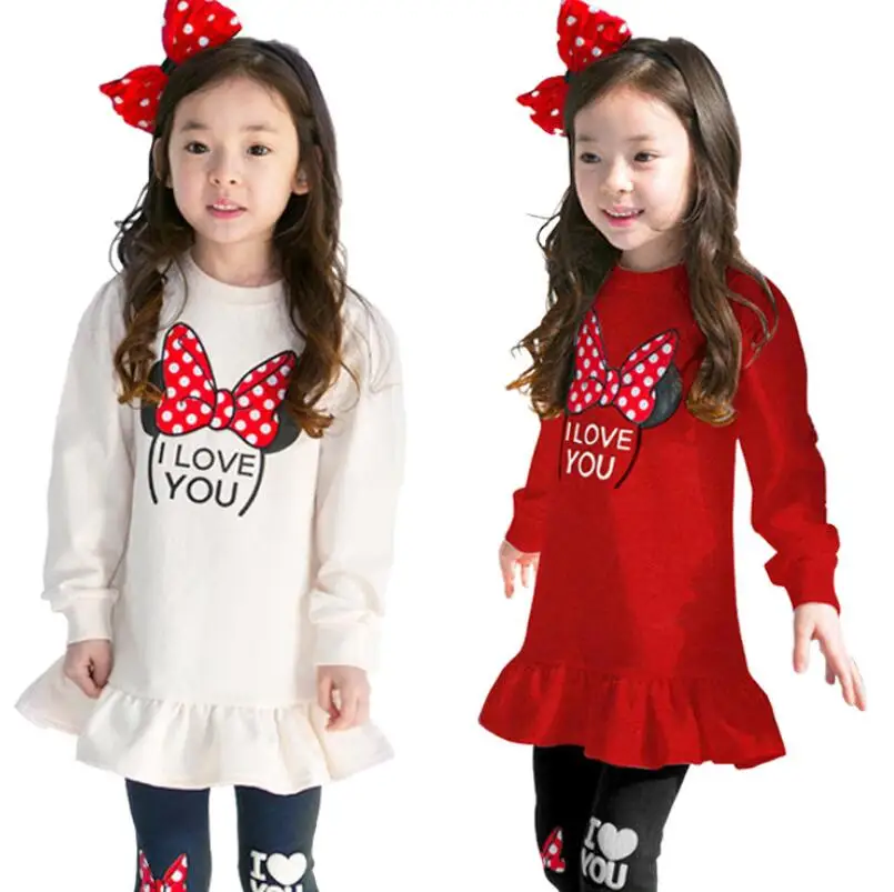 

New Children Clothing Sets Costumes For Kids Sport Suits Girls Clothes Sets girls Dress+pants Cartoon Baby Girls Clothes