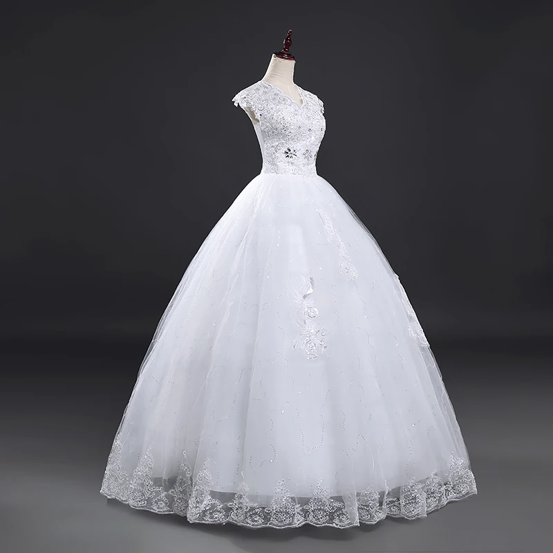 Fansmile Vestidos de Novias винтажное кружевное бальное свадебное платье с v-образным вырезом размера плюс свадебное платье FSM-012F