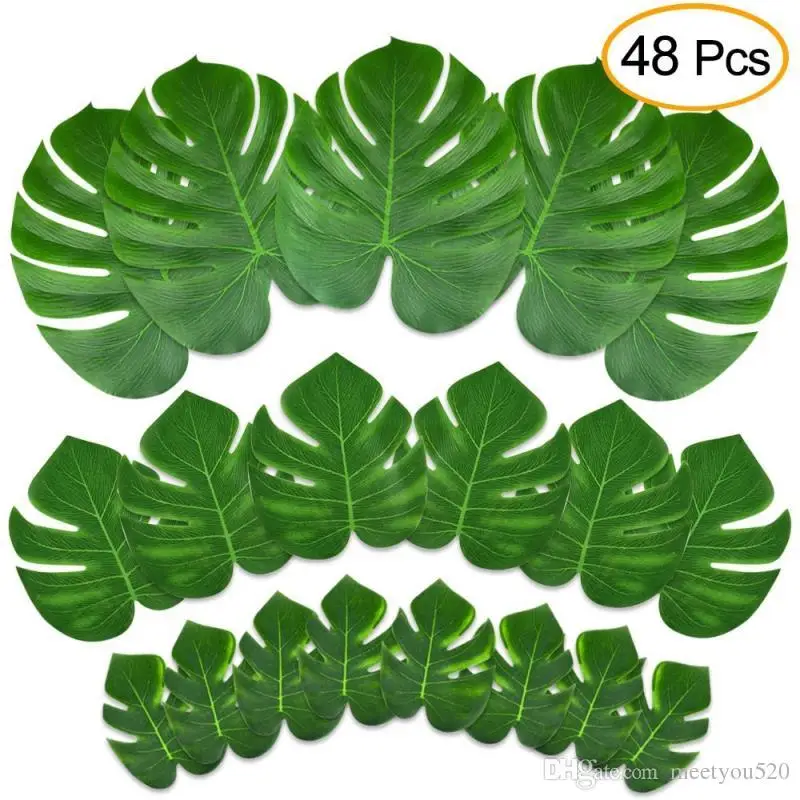 48 Pcs Tropical Party Decor Artificial Plant  Palm Leaves Simulation Leaf for Hawaiian Luau Safari  Jungle Beach Th