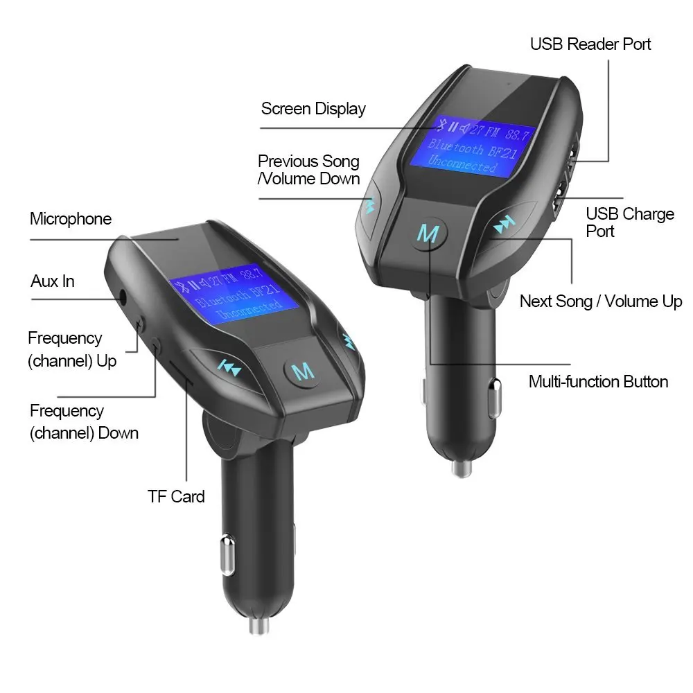 Nulaxy Bluetooth FM передатчик с 1 44 дюймов Экран Dual USB Порты и разъёмы громкой связи