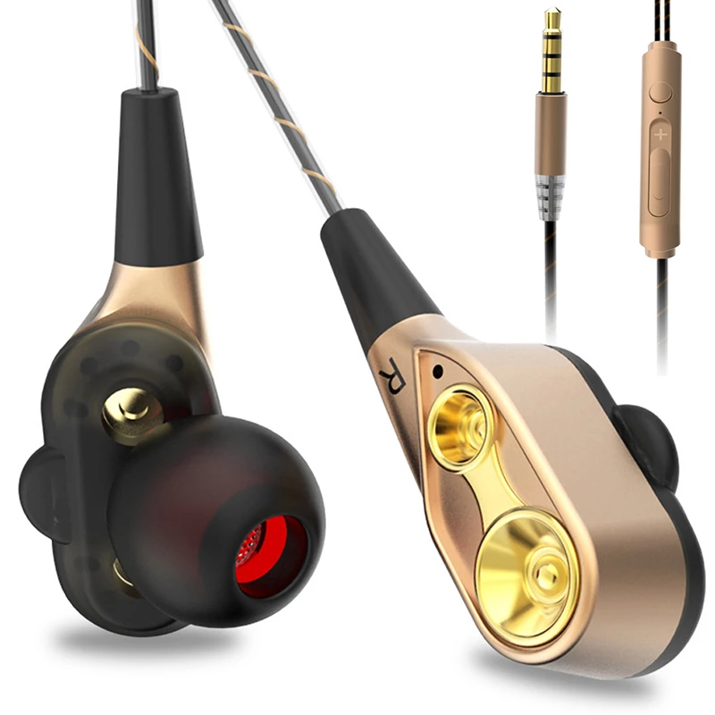Двухкомпонентный привод в ухо наушники бас сабвуфер стерео с микрофоном