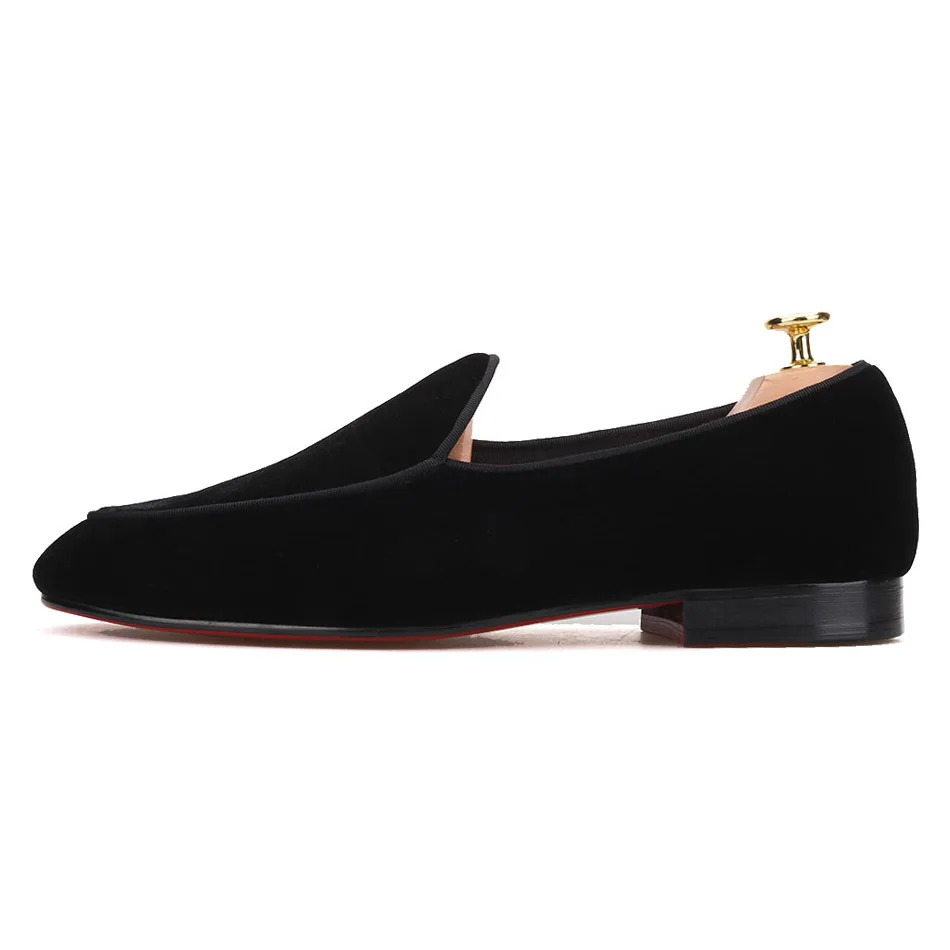 Piergitar brand 2019 Handmade Black colors men velvet shoes Fashion party and wedding men's loafers plus size smoking slippers | Обувь