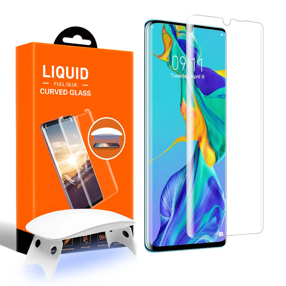 Защитная пленка для экрана huawei P30 mate 20 Pro с закругленными краями, Жидкий УФ-чехол из закаленного стекла, защита от отпечатков пальцев