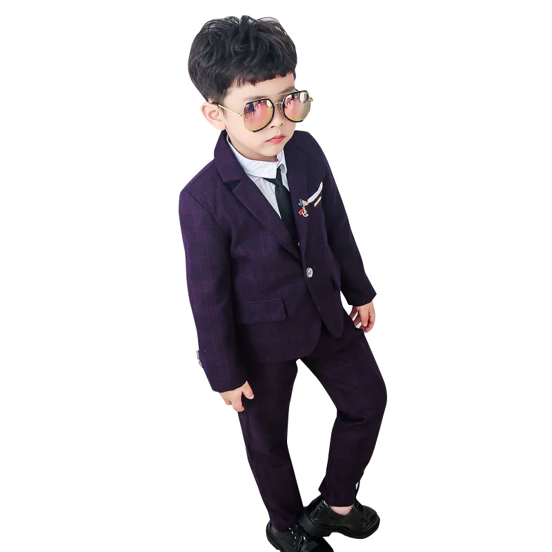 3 шт. клетчатый Свадебный костюм для мальчиков Блейзер рубашка жилет и