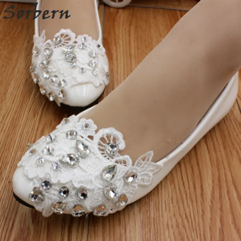 

Sorbern Flat Shoes Women 2018 Spring Cheap Wedding Shoes Flat Heels Lace Appliques Crystals Ladies Shoes Women Flats New Arrival