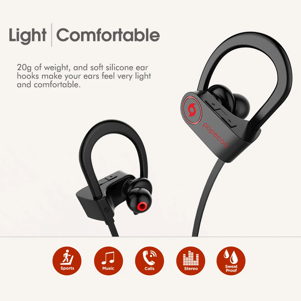 Поупку Спортивные Беспроводные Bluetooth Наушники IPX5 Защита от Пота с Крючком на Ухе 110mAh Стерео Звук и Микрофоном HD.
