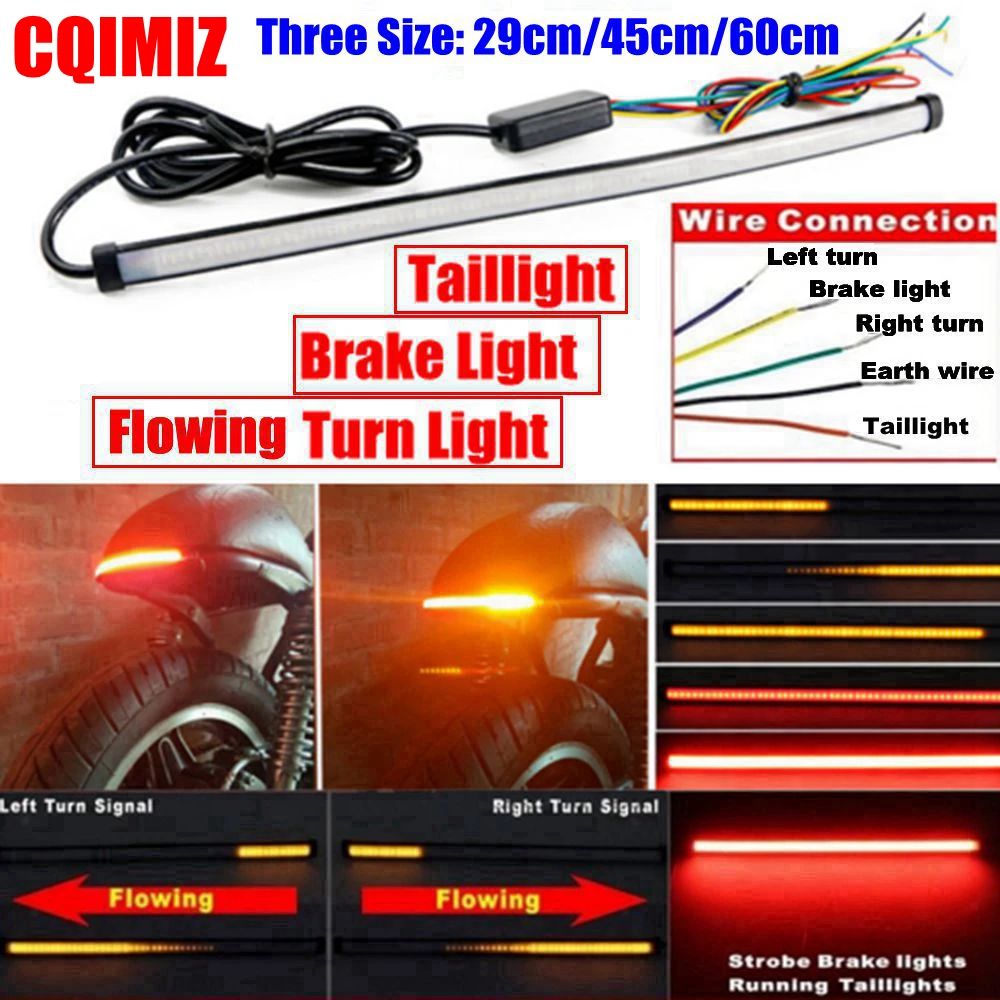 

290mm/450mm/600mm LED Motorcycle Universal Sequential Switchback Flowing Taillight Turn Signal Brake Light Lamp Strips