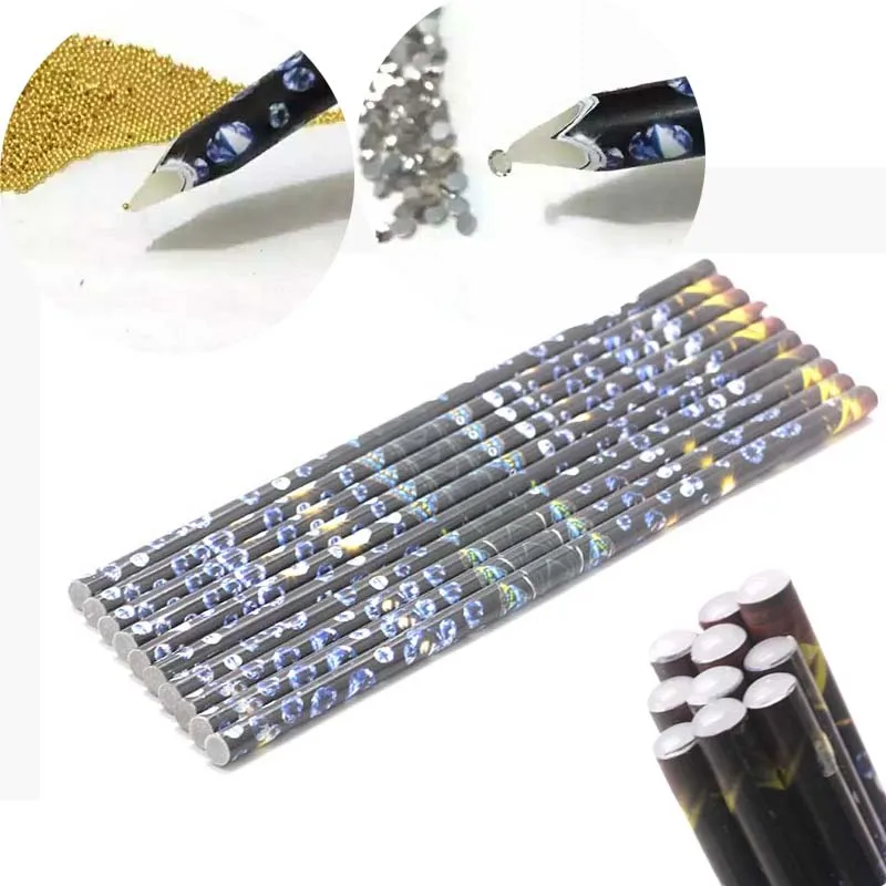 10 шт. легко собирающаяся ручка со стразами деревянная Вощеная Маникюрный