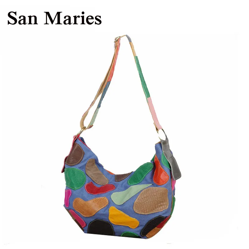 Classic Designer Handbags Cow Leather+Jean Patchwork Bags Lady Purse Women Hobo Messenger Satchel Tote Crossbody | Багаж и сумки