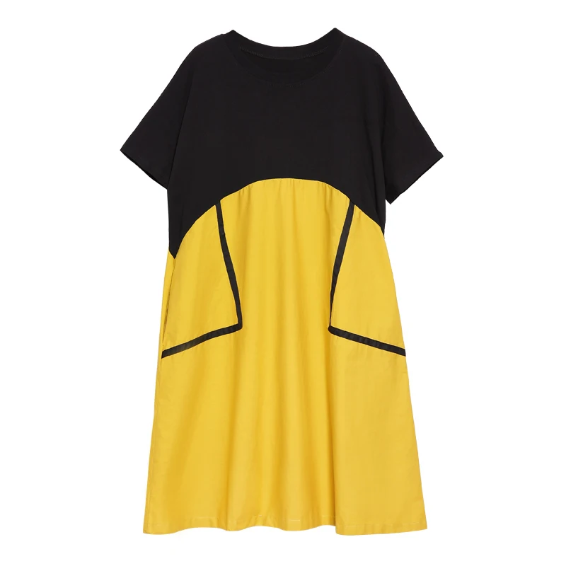 VGH 2018 летнее платье женский лоскутное короткий рукав хит Цвета Свободные Большой