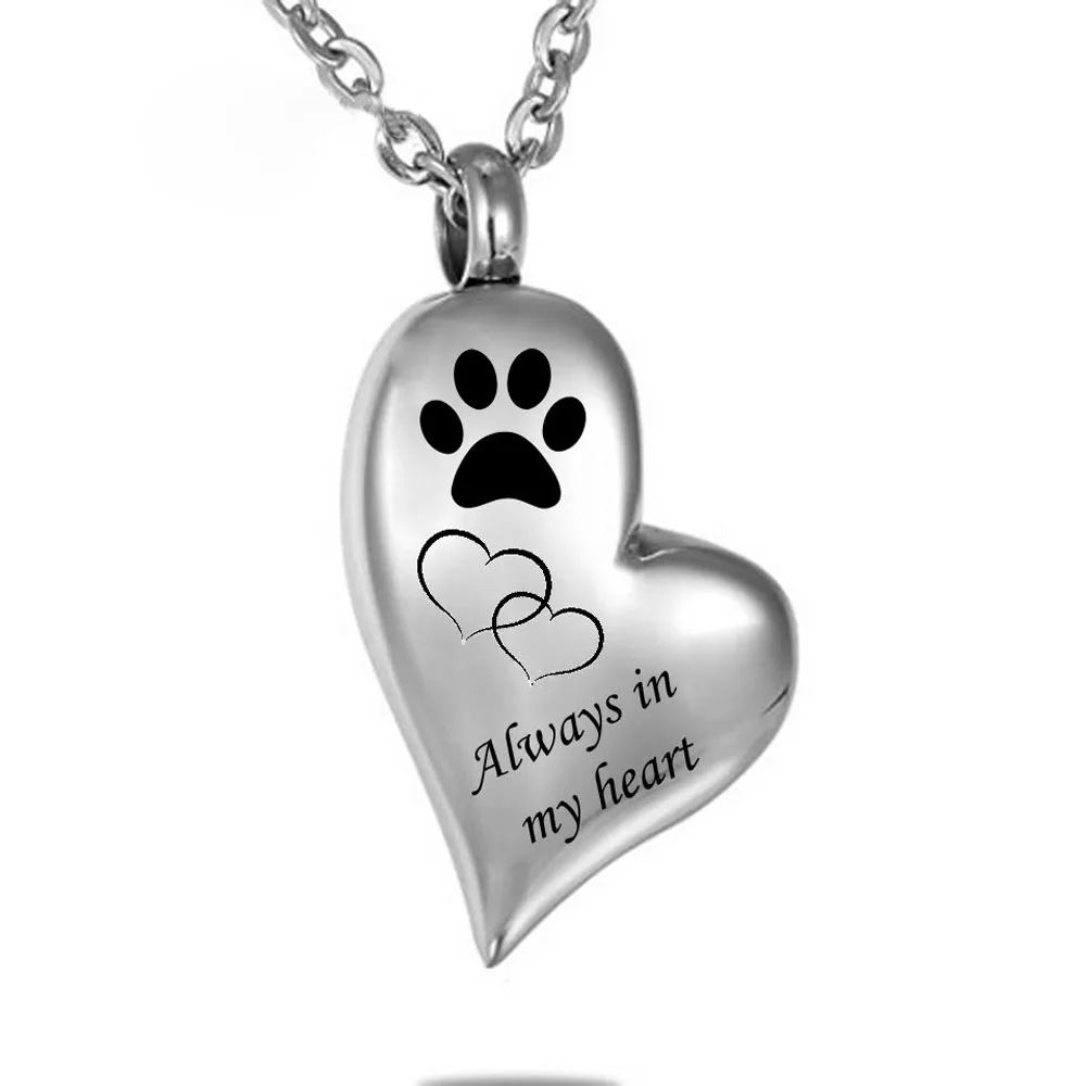 

Custom Heart Paw Print" Always In My Heart "Cremation Jewelry Keepsake Memorial Urn Necklace for Ashes
