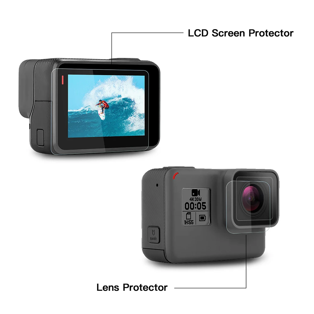 Закаленное стекло объектива + ЖК экран протектор для GoPro Hero 7 6 5 Hero7 Hero6 Hero5 черная