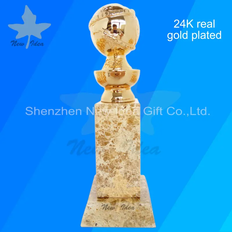 24K настоящий позолоченный Золотой глобус металлический вечный трофей и