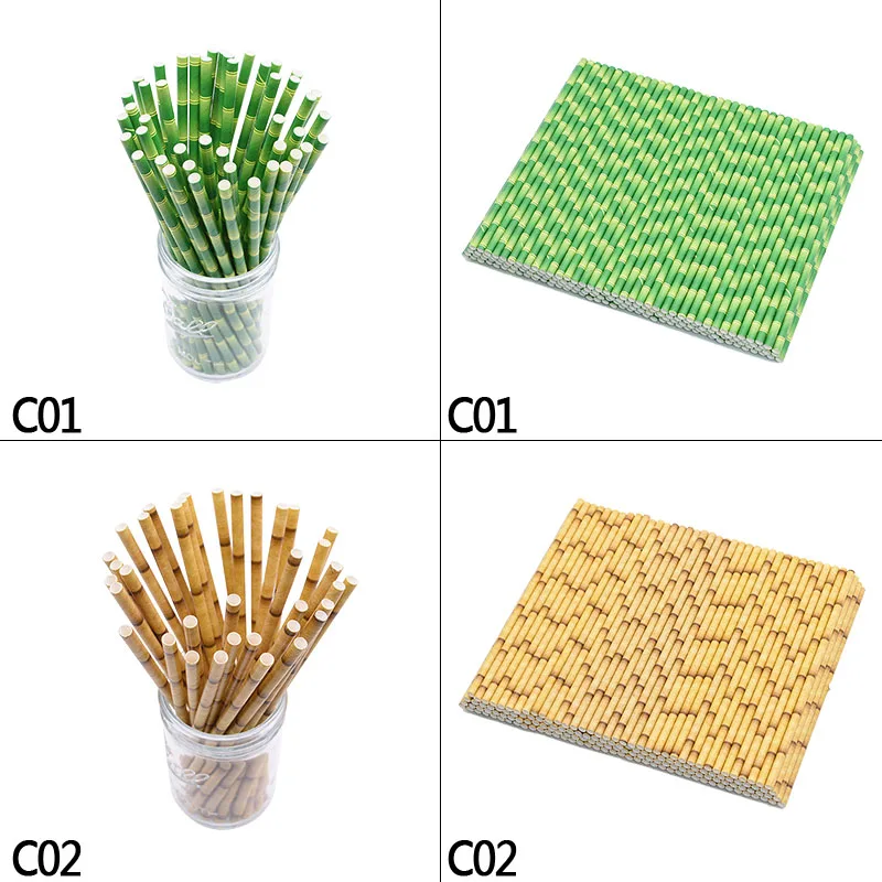

25Pcs/Set Green Yellow Bamboo Paper Straw Wedding Birthday Party Baby Shower Event Tropical Party Drinking Paper Straw Supplies