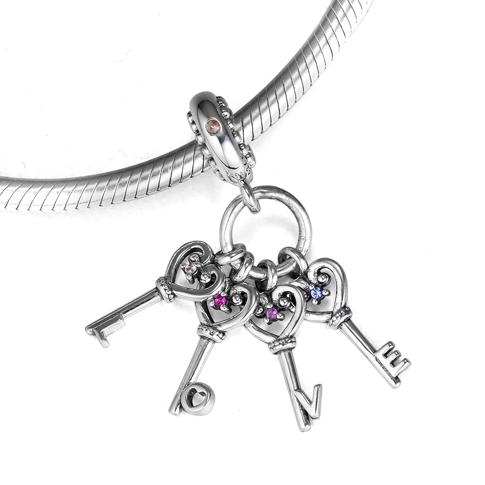 DIY подходит для браслетов Pandora Beads подвески ключи любви с разноцветным кубическим