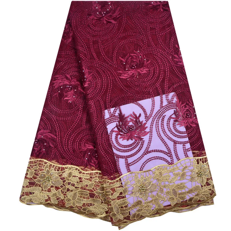 Винно-Золотая нигерийская Тюлевая кружевная ткань африканская для свадебной