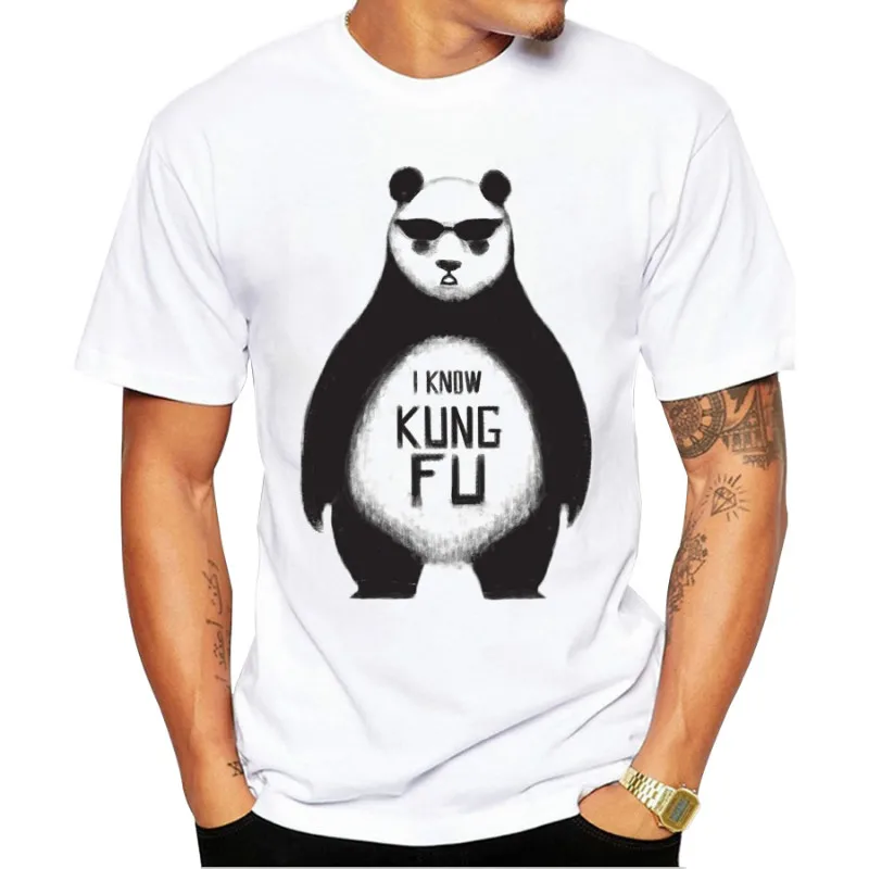 Лето Хлопок Футболка Для мужчин футболки моды кунг фу Панда принт Футболки