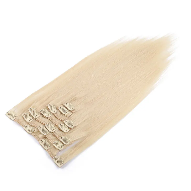 15&quot 18&quot 20&quot Aliexpress Hair Clip In Human Extensions Bundles 70g 7pcs/set Blonde Color #613 Straight Brazilian Beauty |