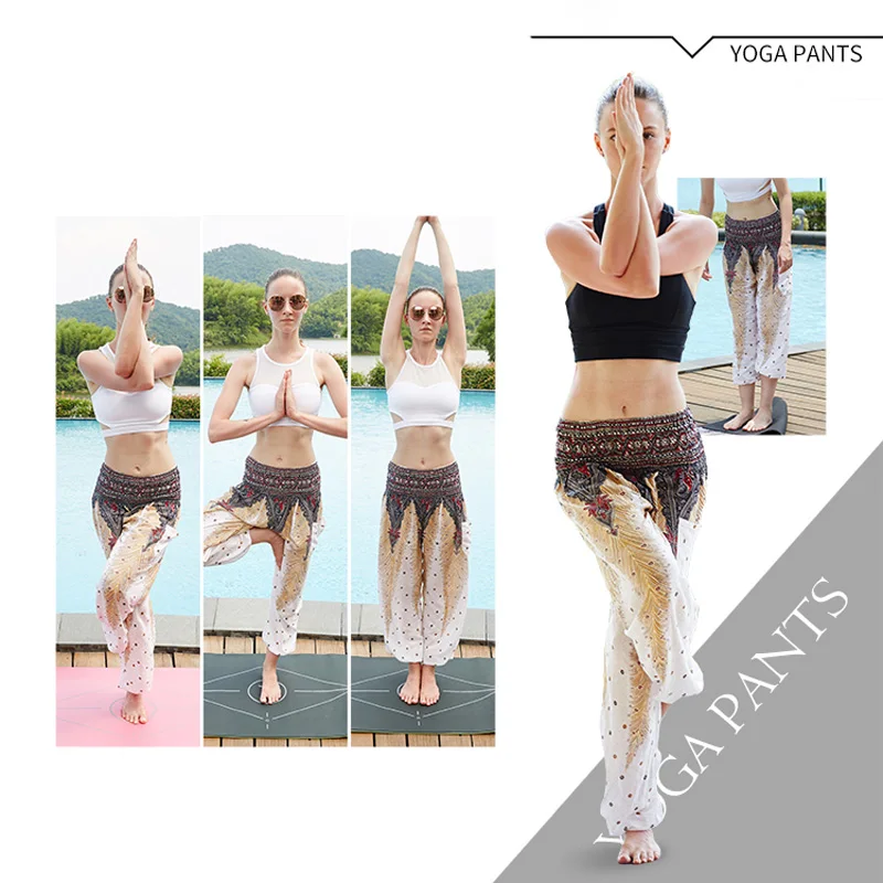 Women Lightly Sport Clothes Travel Seaside Relax Belly Dance National Wind Wide Leg Pants Female Yoga Digital Print Pant | Спорт и
