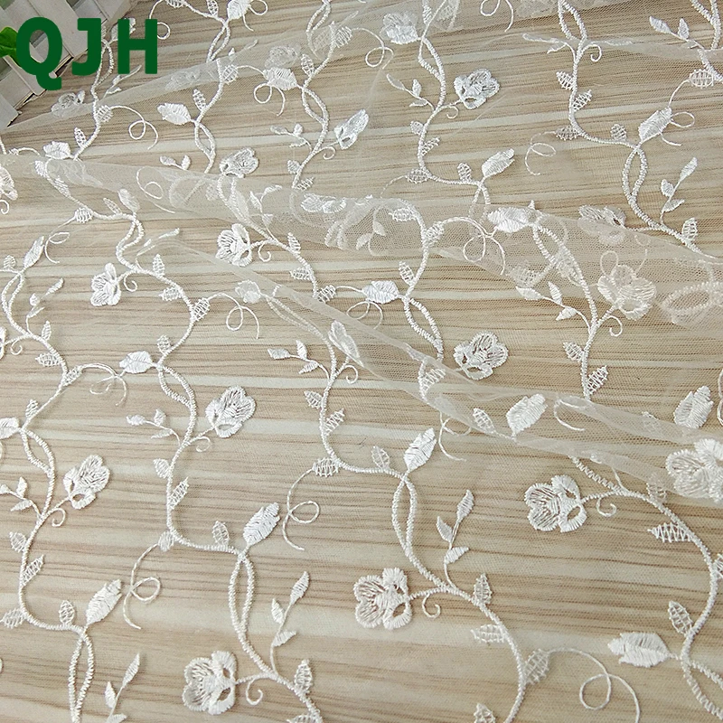 QJH 1 ярд 120 см ширина элегантные мягкие белые цветы шелковые ткани в африканском