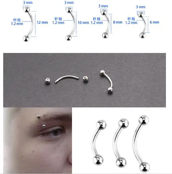 5pcs/lot 6/8/10mm 16G Surgical Steel 3mm Ball Eyebrow Piercing Curved Barbell Lip Ring Snug Daith Helix Rook Earring | Украшения и