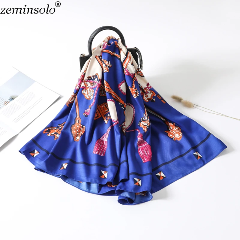 100% шелковый шарф Женские палантины с принтом бандана женские пляжные шали