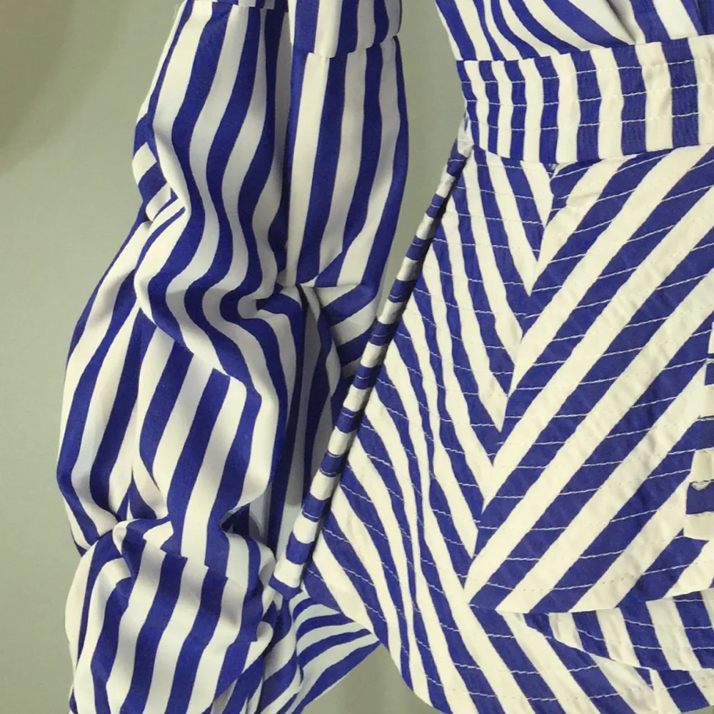 Женская Полосатая модная блузка с оборками глубоким v образным вырезом