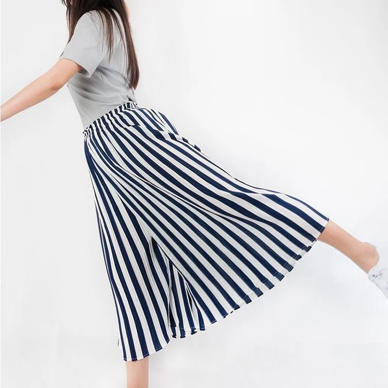 Юбка женская шифоновая в черно-белую полоску длинная модная до щиколотки с