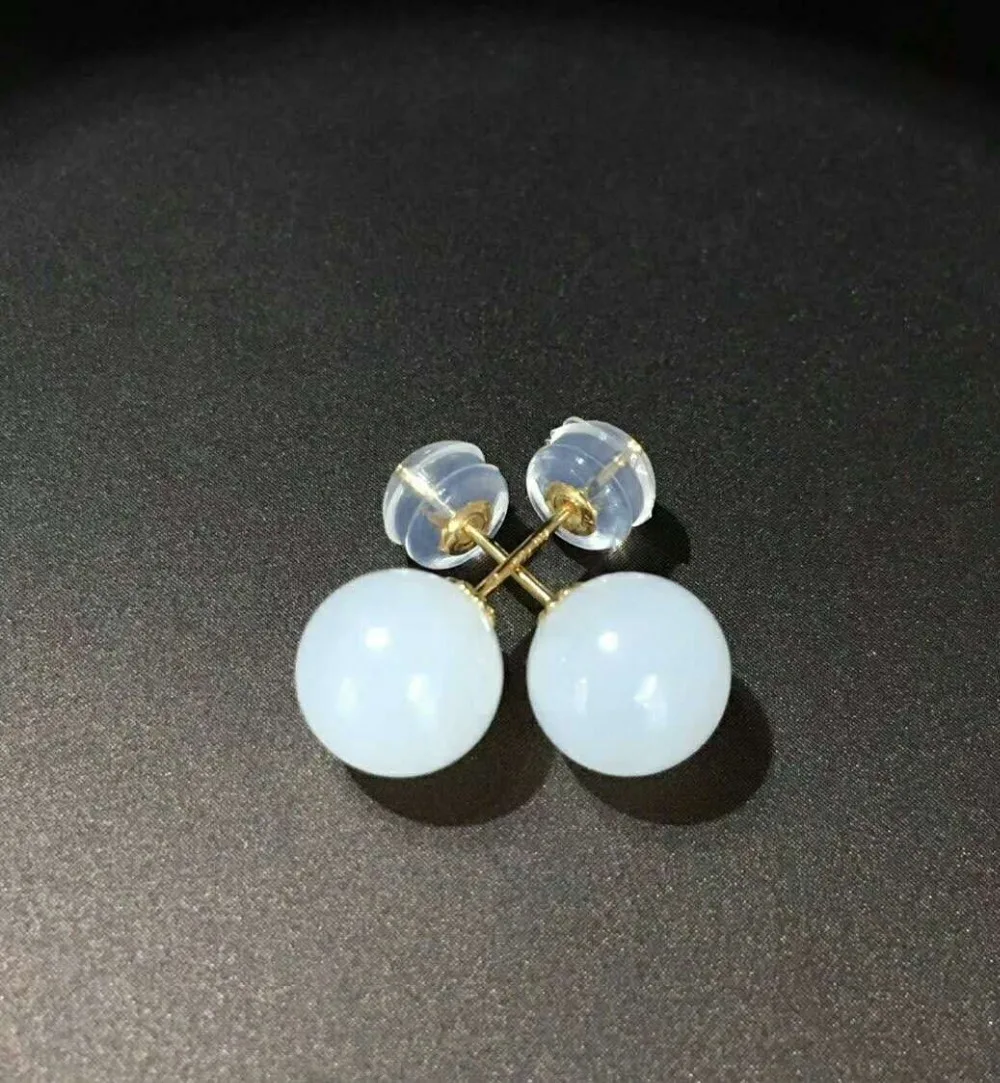 Hetian Baiyu 18K earrings Authentic Qinghai material sheep fat white jade h19# | Drop Earrings