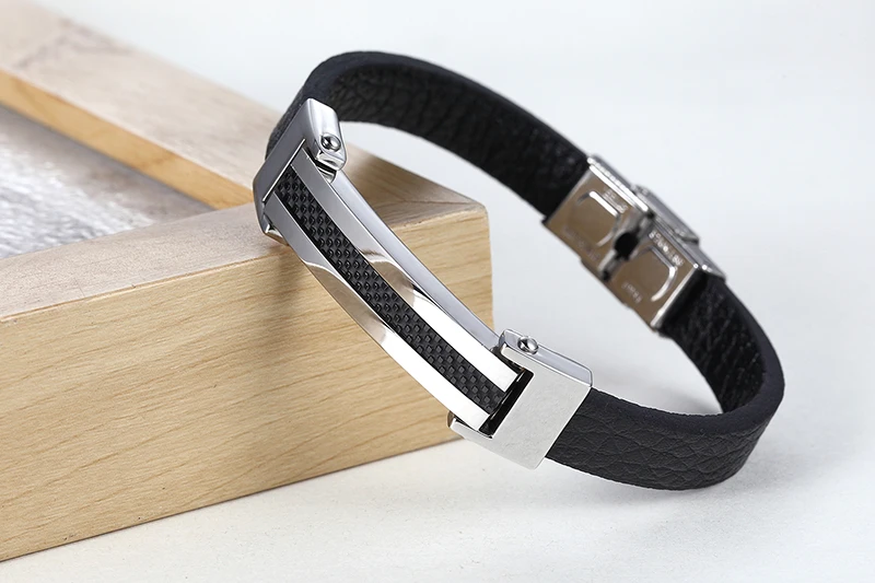 Fashion 2016 Charm Bracelet Men Punk Titanium Stainless Steel Black genuine Leather Bangle For Jewelry | Украшения и аксессуары