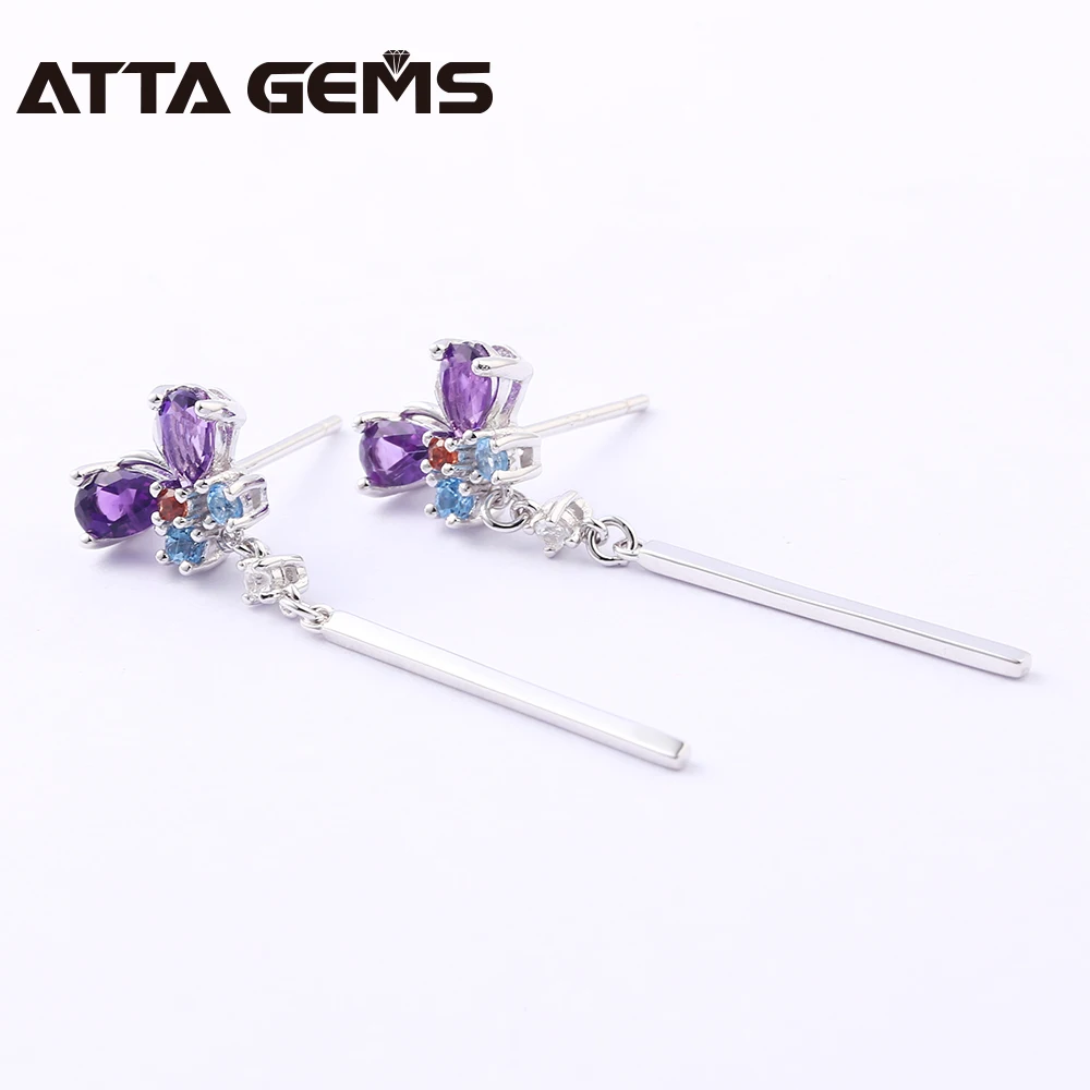 Женские серьги-гвоздики из серебра 925 пробы с натуральным аметистом | Украшения и