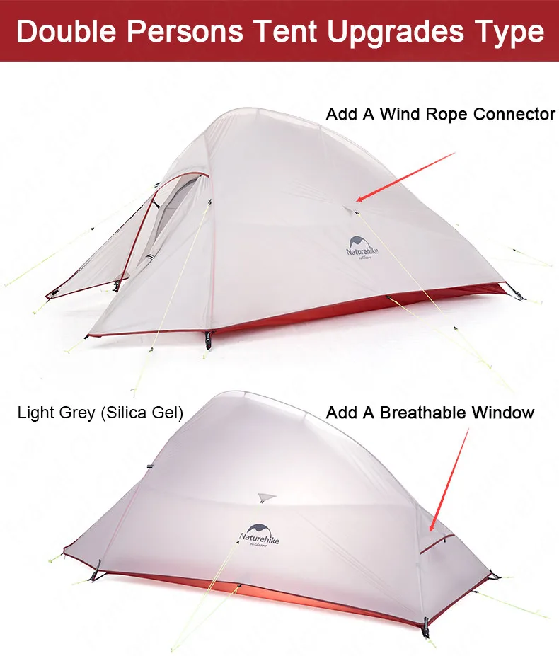 Naturehike Upgrade CloudUp2 палатка 20D силиконовый двойной слой 2 человек Сверхлегкий портативный алюминиевый полюс кемпинговая палатка NH17T001-T