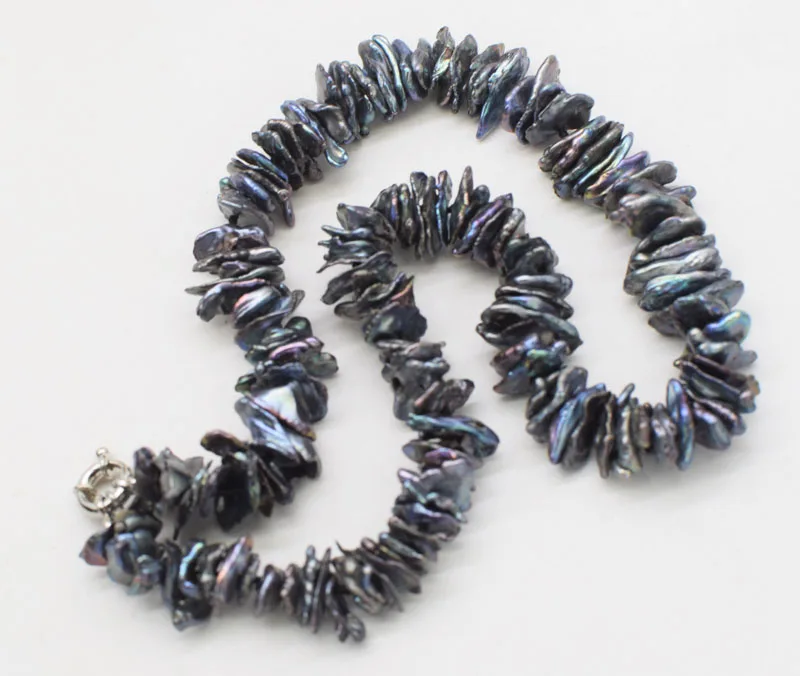 

freshwater pearl black biwa 14-18mm necklace 17inch wholesale beads nature FPPJ woman 2018