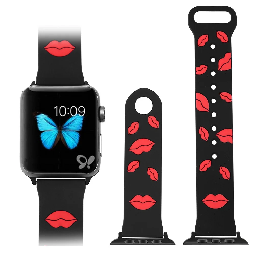 Модный силиконовый спортивный ремешок с рисунком поцелуя для Apple Watch 38 мм 40 42 44