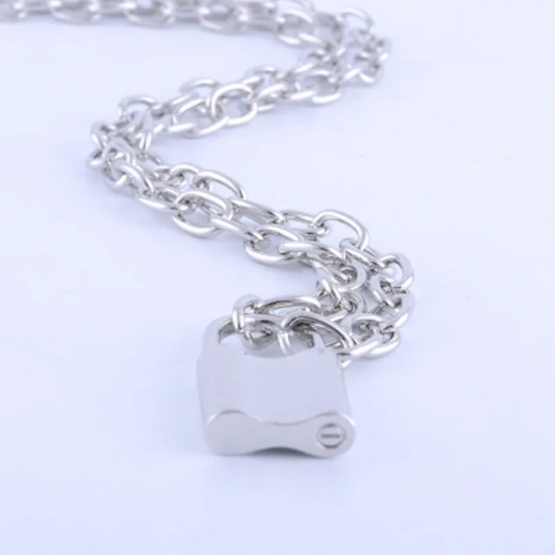 Women Men Stainless Steel Silver Color PadLock Pendant Necklace Brand New Rolo Cable Chain Necklace collar collier femme