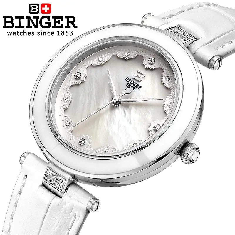 Switzerland Binger Women's watches fashion luxury relogio feminino leather strap quartz butterfly diamond Wristwatches B-3026-1