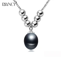 fashion 925 sterling silver black freshwater pendant necklace 8 9mm rice shape natural pearl necklace for wedding jewelry