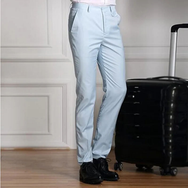 light blue Весна и лето мужские повседневные платья брюки тонкие обтягивающие мужские костюмные брюки коммерческий западный стиль бизнес Herren Hose - Цвет: light blue
