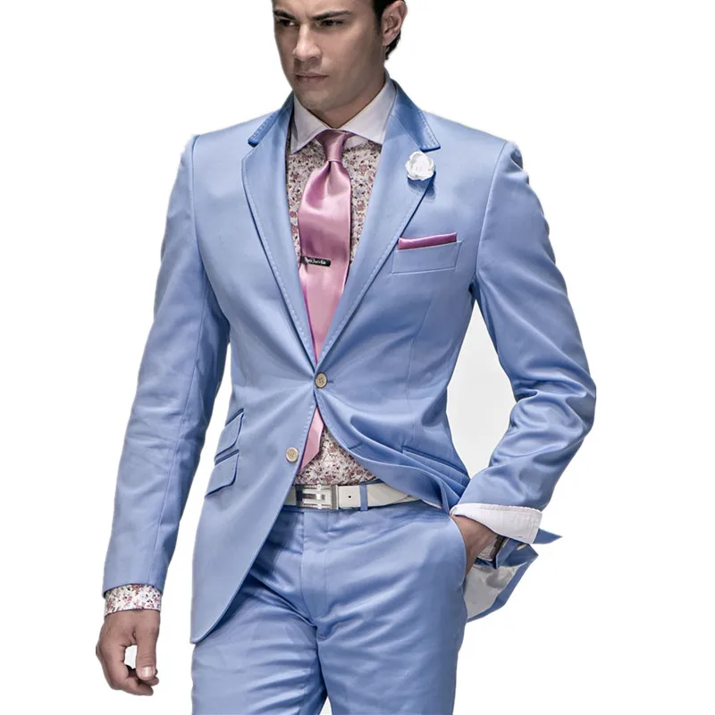 Модные мужские костюмы дизайнерские светло голубые смокинги для жениха