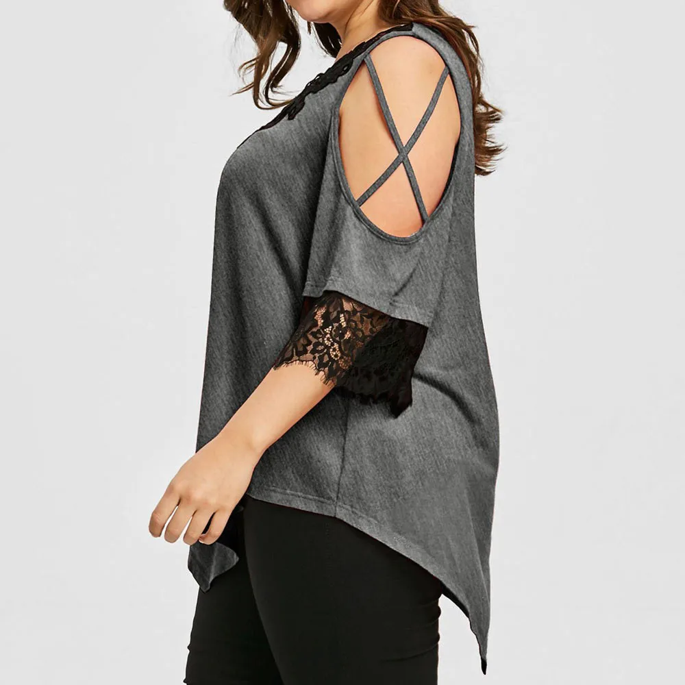

Lace Blouse Spring Summer Women Fashion Sexy Large Size Lace Off Shoulder Clod Shirt Short Sleeve V-neck Tops Clothes