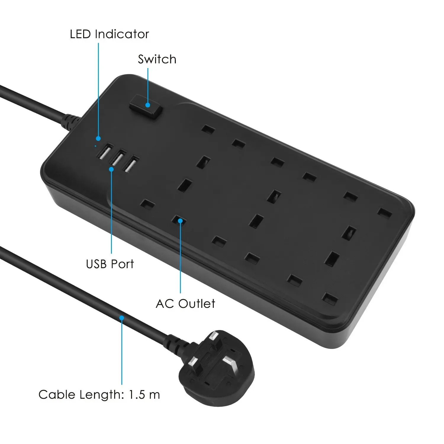 Удлинитель адаптер 6 AC UK usb розетки удлинитель Розетка с USB зрядник для защиты от