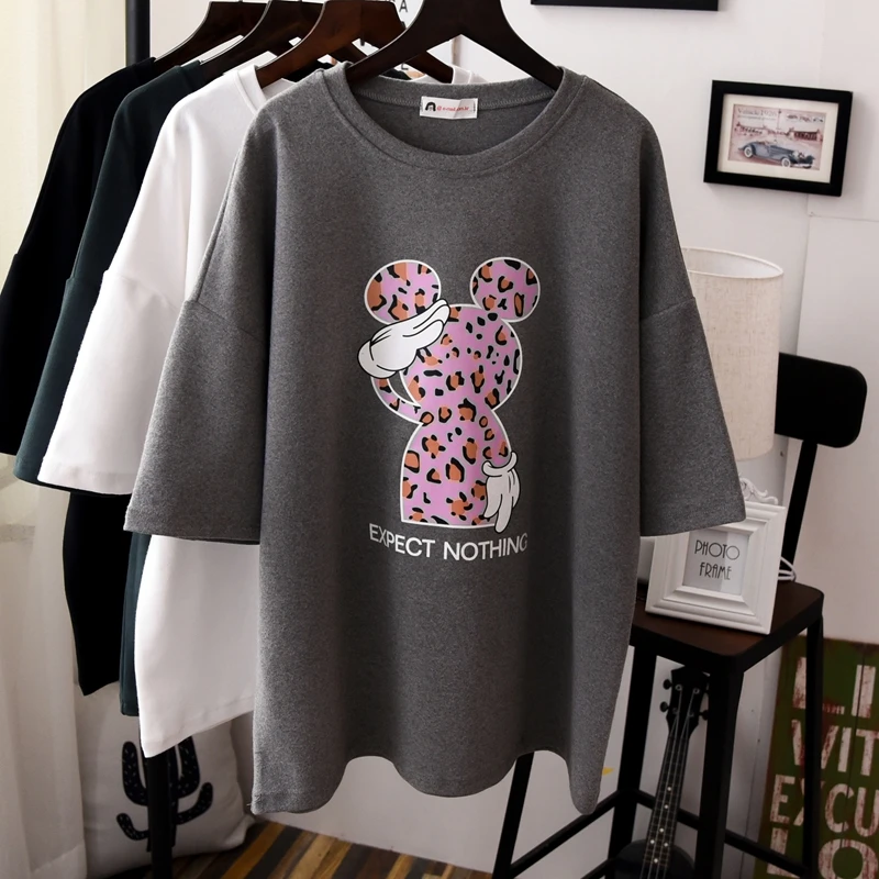 Женская свободная толстая футболка с коротким рукавом серая однотонная