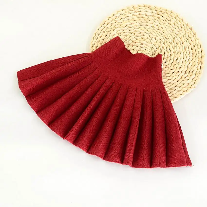 wine red Новые осенние юбки в Корейском стиле для девочек трикотажная Однотонная юбка в складку из хлопка, детская одежда для детей от 2 до 6 лет, C33 - Цвет: wine red