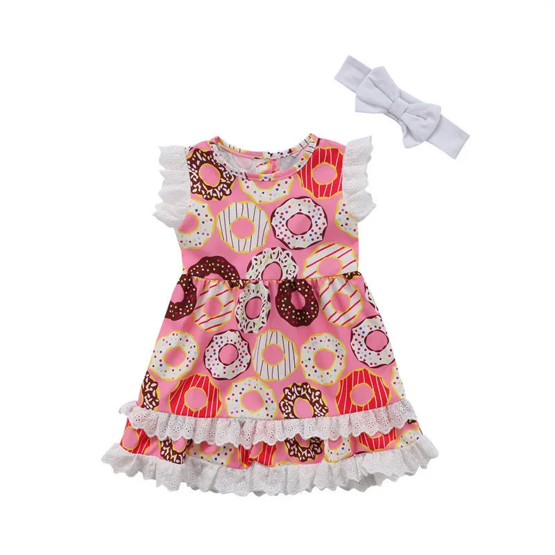 Boutique Baby Girls Kids Dress Ruffle Lace Princess Party Headband Outfits Dresses Regular Cotton Knee-length | Детская одежда и