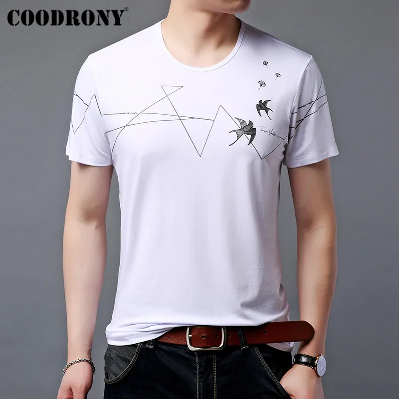 COODRONY, хлопковая футболка, мужская, короткий рукав, футболка, мужская, китайская живопись, летняя, повседневная, мужские футболки с круглым вырезом, футболка Homme S95048 - Цвет: Слоновая кость