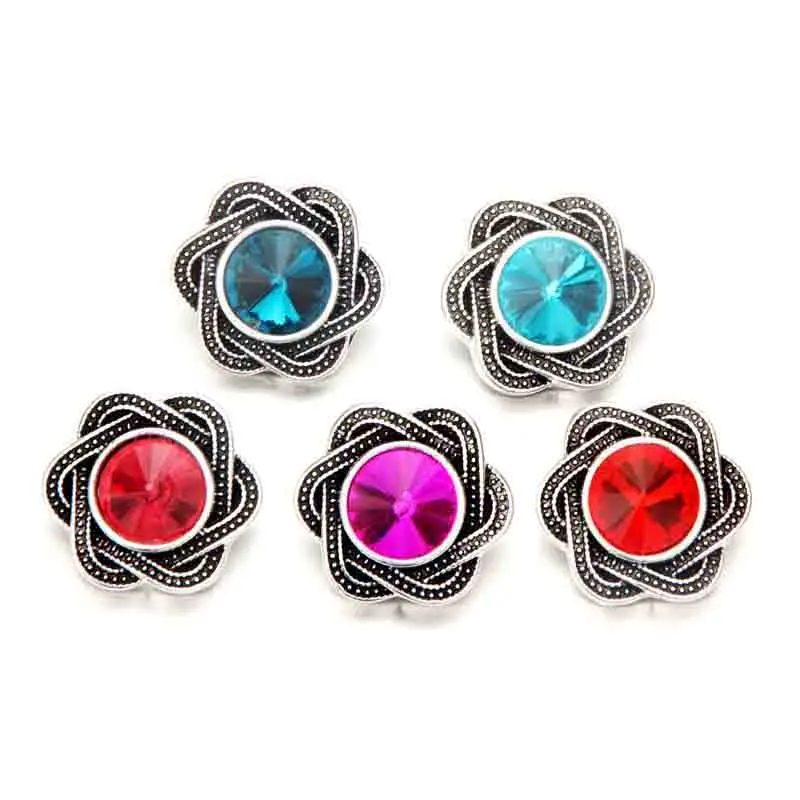 

Wholesale metal Rhinestone Snap Buttons w173 flowers Diy Jewelry fit 18mm Snap button Necklace Bracelet for women men