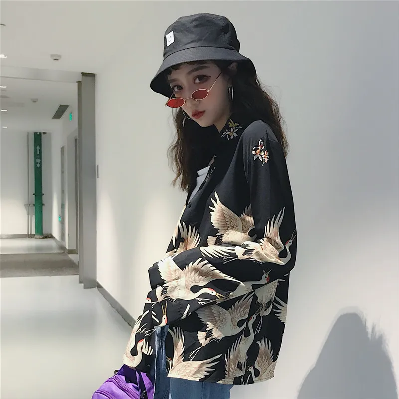 Женские рубашки Ulzzang японская кавайная Дамская однобортная рубашка с принтом