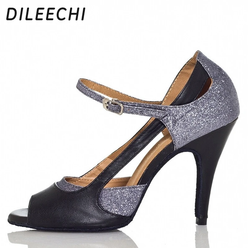 DILEECHI брендовые туфли для латиноамериканских танцев Женские Черные Серые кожаные