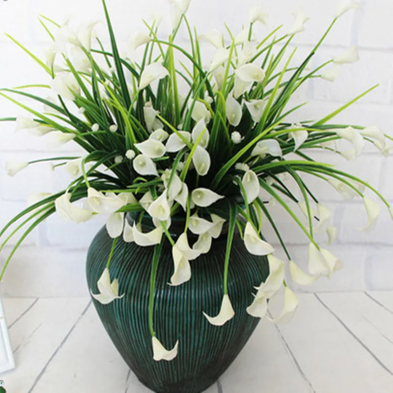 

New beautiful 25 heads/bouquet mini artificial calla with leaf plastic fake lily Aquatic plants home room decoration flower