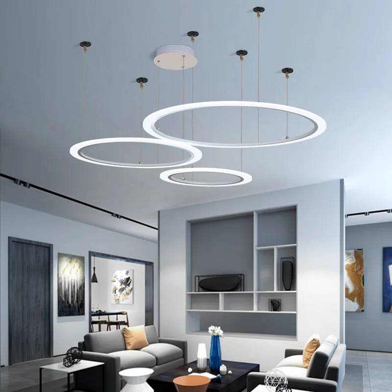 Люстра для гостиной, простой современный светодиодный светильник для дома, для ресторана, столовой, кольцевая сетка, красный светильник